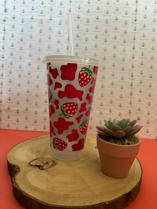 Strawberry and Cow Print 24oz Cold Cup